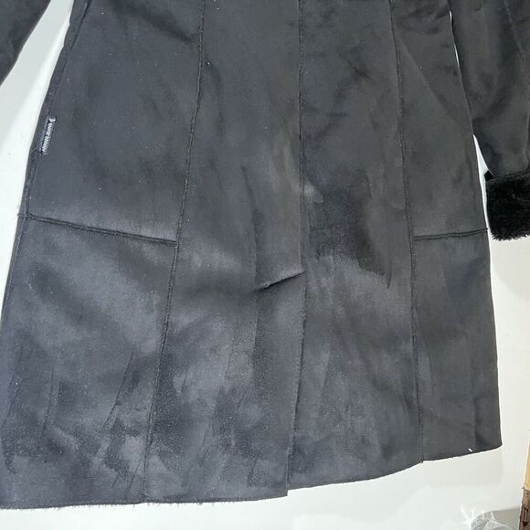 Armani Jeans Black Faux Fur Lined Long Coat Overcoat Button Front Women's 4 - Picture 9 of 10